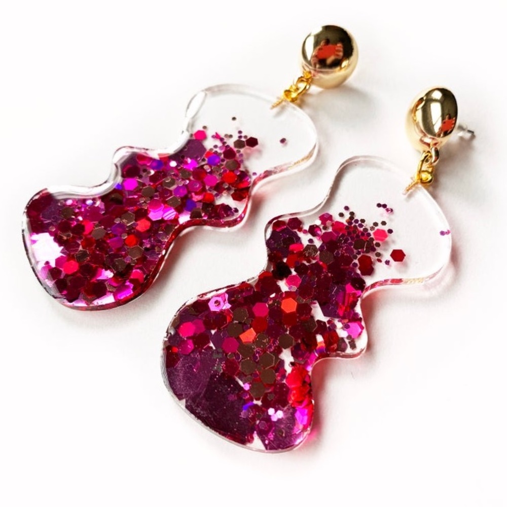Pink Blobbity Sparkle Statement Earrings